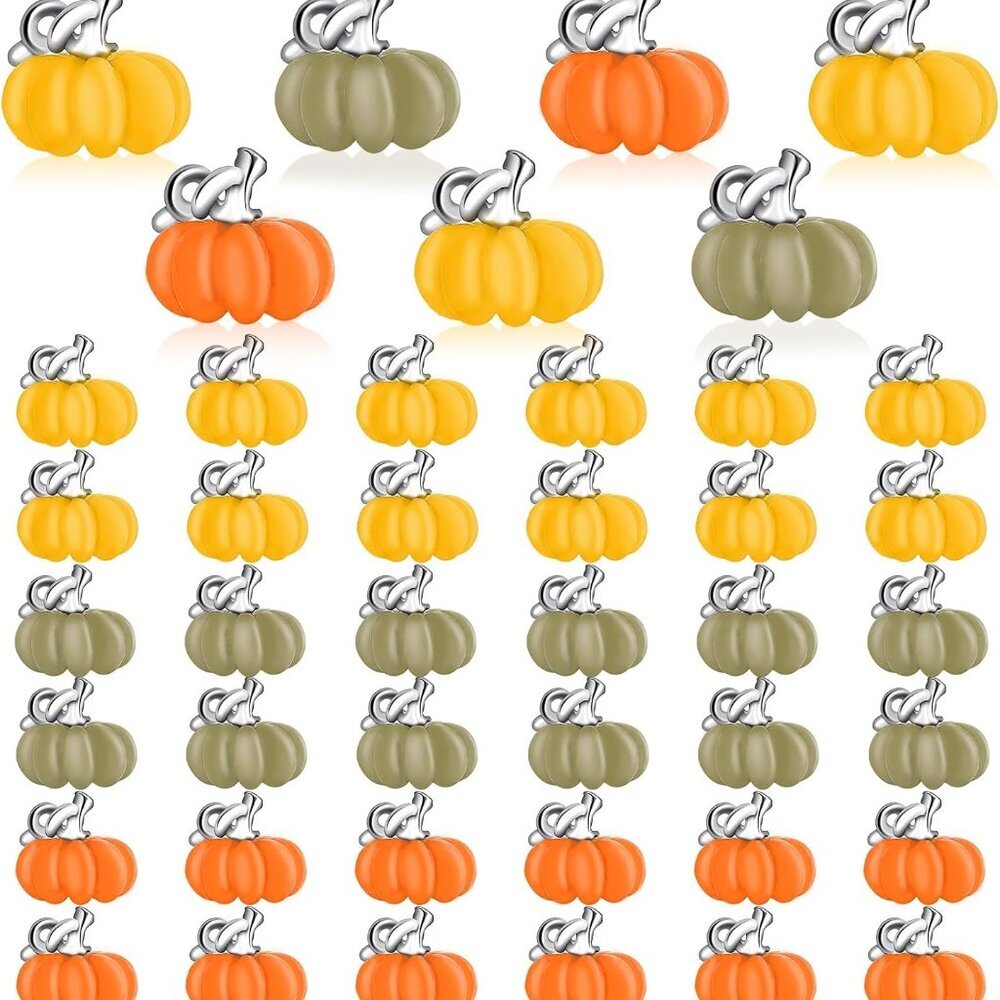Fall Charms, 60Pcs Pumpkin Charms for Jewelry Making, Thanksgiving Autumn Harves